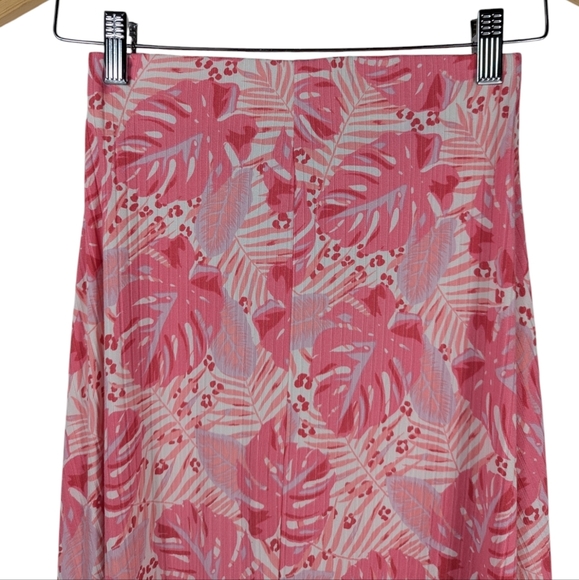 A & G by Dresscode LA Pink Tropical Print Ribbed A-Line Full Maxi Skirt Size S - Picture 3 of 7